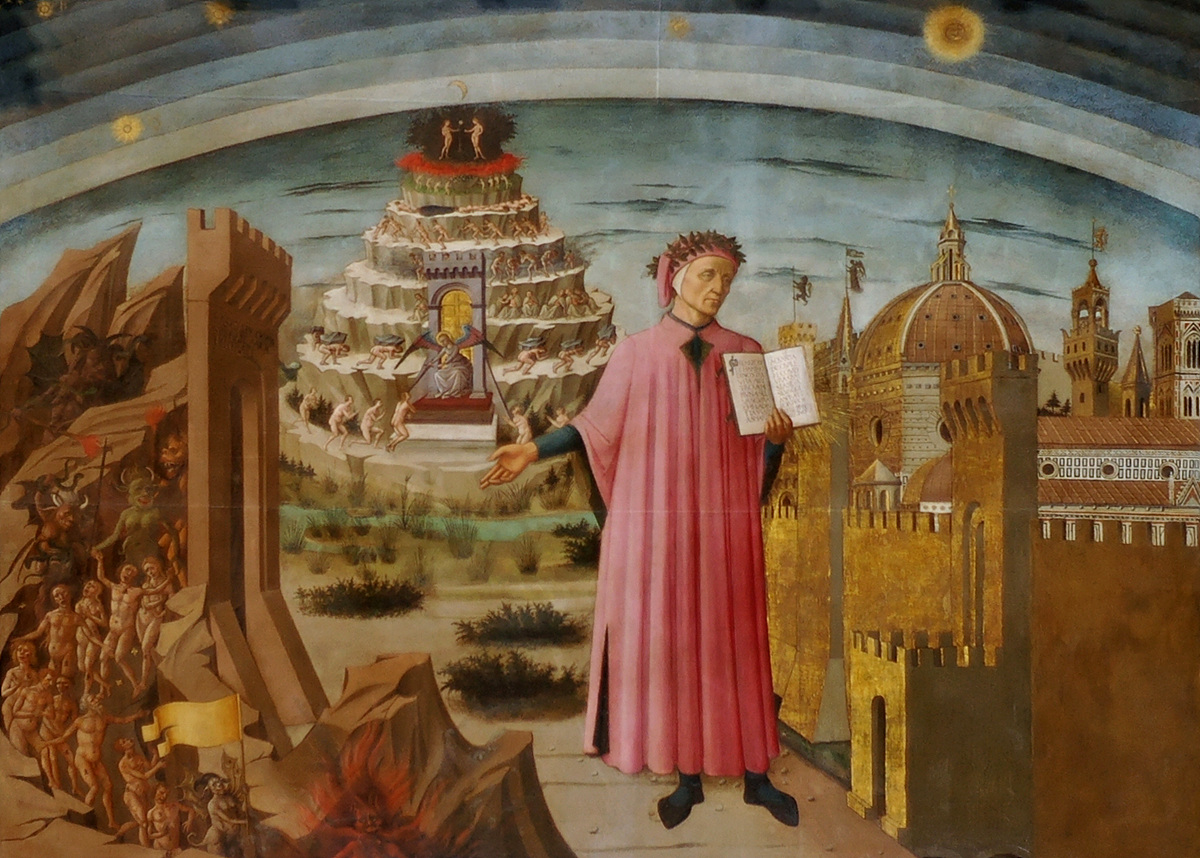 DANTE WITH HIS ANTAHKARANA TOWER OF THE CHAKRAS ABOVE THE HEAD OF PARADISO